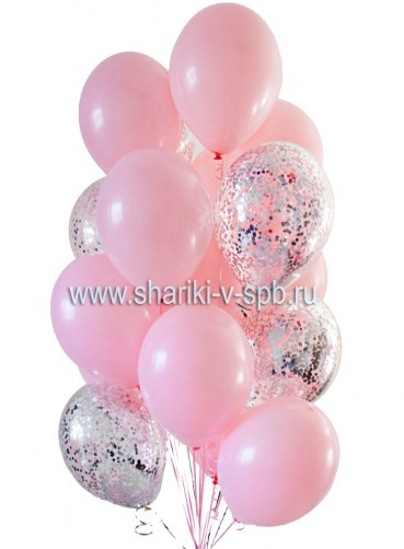 набор шаров  розовый с серебрянным конфетти